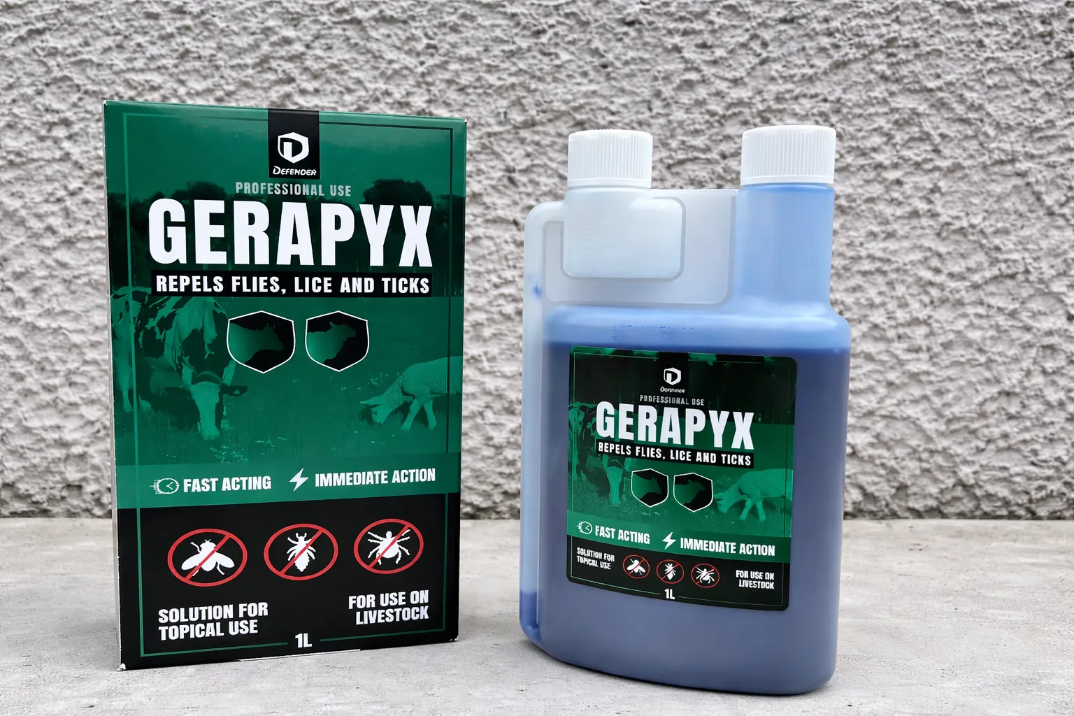 Defender Gerapyx 1 Ltr: Pour-On Parasite Control — No Veterinary Prescription Required